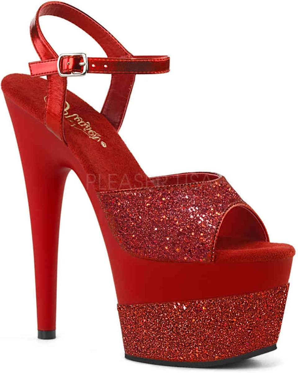 ADORE-709-2G (EU 37 = US 7) 7 Heel, 2 3/4PF Ankle Strap Sandal w/ Glitter Wrapped PF