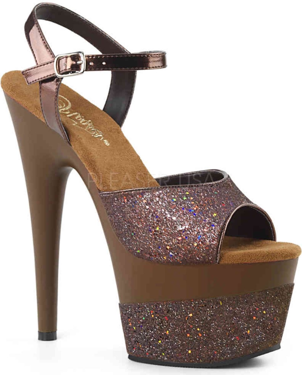 ADORE-709-2G (EU 40 = US 10) 7 Heel, 2 3/4PF Ankle Strap Sandal w/ Glitter Wrapped PF