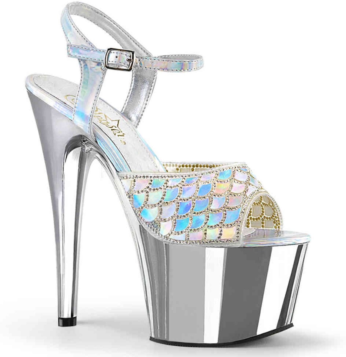 ADORE-709MMRS (EU 38 = US 8) 7 Heel, 2 3/4 Chrome PF Ankle Strap Sandal