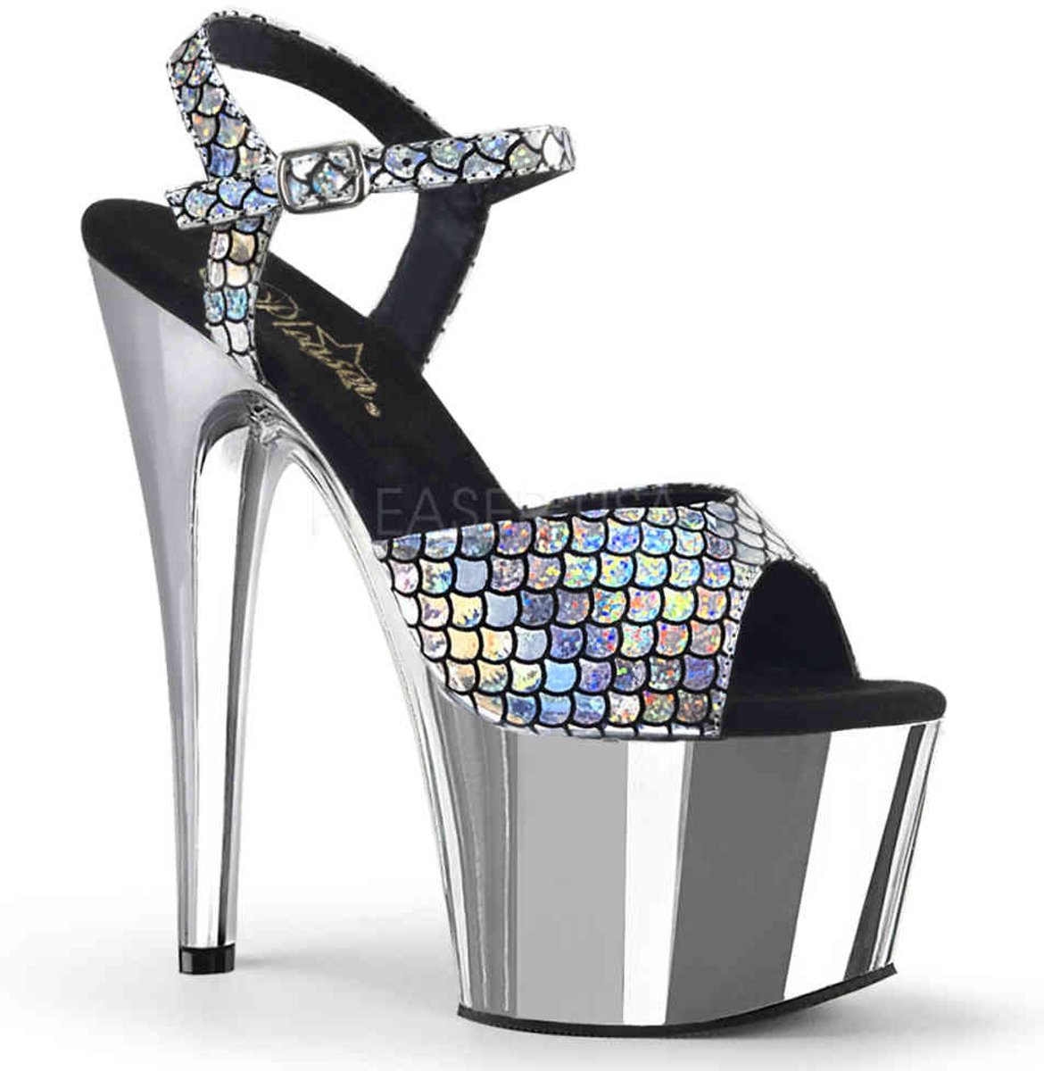 ADORE-709MSC (EU 35 = US 5) 7 Heel, 2 3/4 Chrome PF Ankle Strap Sandal