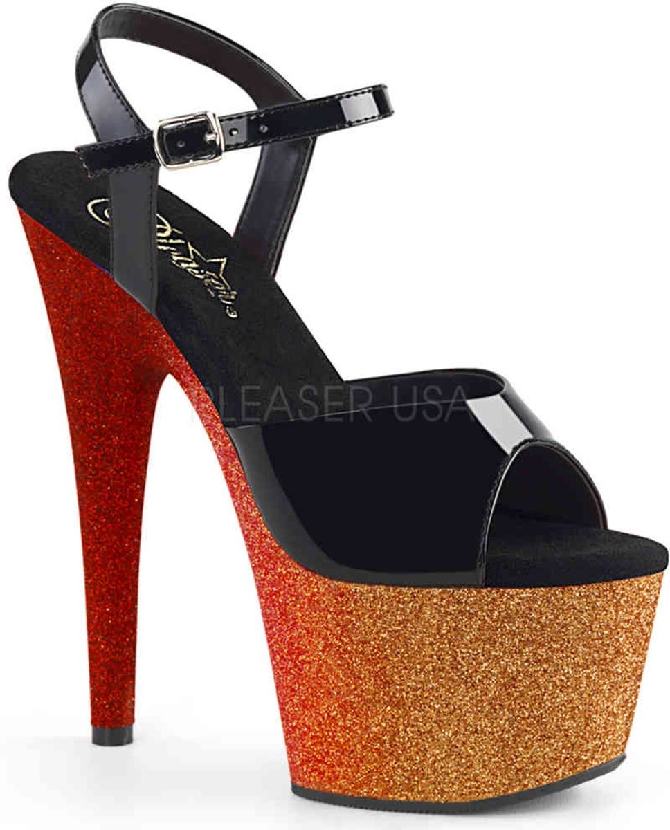 ADORE-709OMBRE (EU 36 = US 6) 7 Heel, 2 3/4 Ombre Glittered PF Ankle Strap Sandal