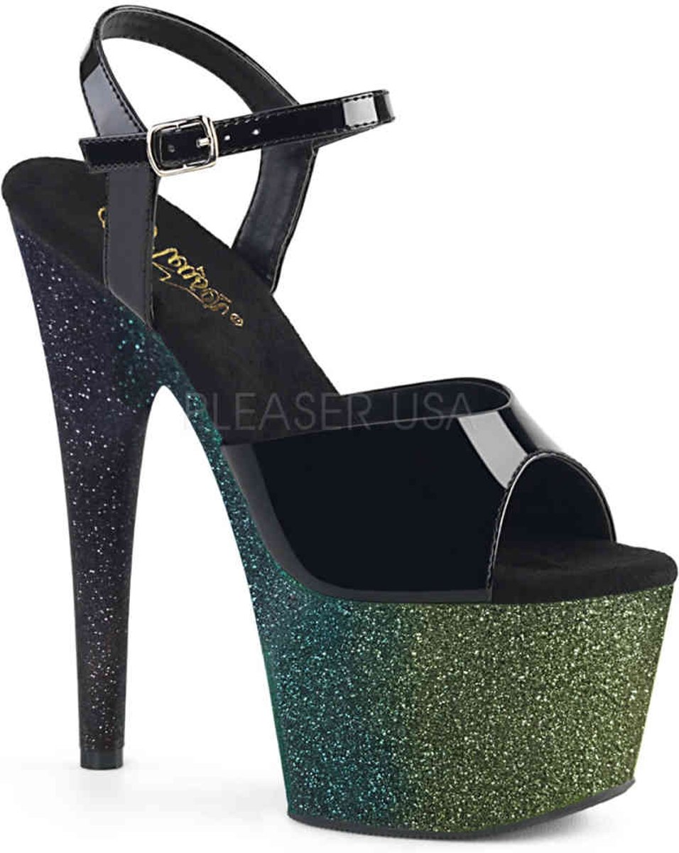 ADORE-709OMBRE (EU 36 = US 6) 7 Heel, 2 3/4 Ombre Glittered PF Ankle Strap Sandal