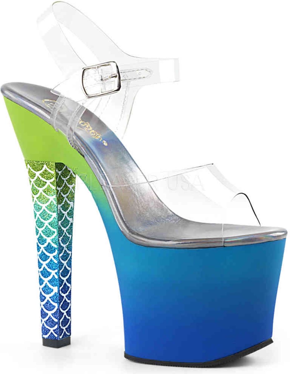 ARIEL-708OMBRE (EU 35 = US 5) 7 Heel,3 1/4Ombre PF Ankle Strap Sandal w/ Mermaid Scale