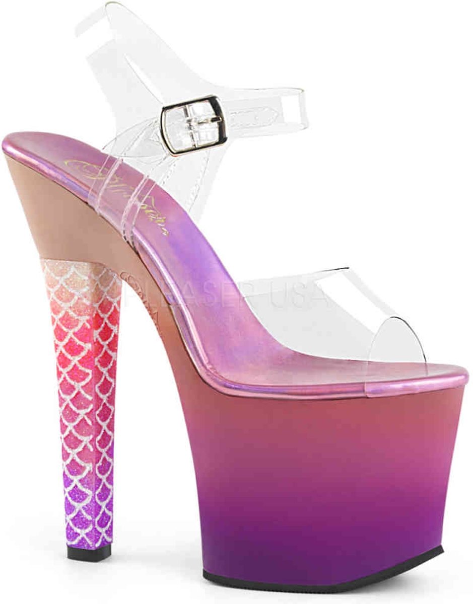 ARIEL-708OMBRE (EU 36 = US 6) 7 Heel,3 1/4Ombre PF Ankle Strap Sandal w/ Mermaid Scale