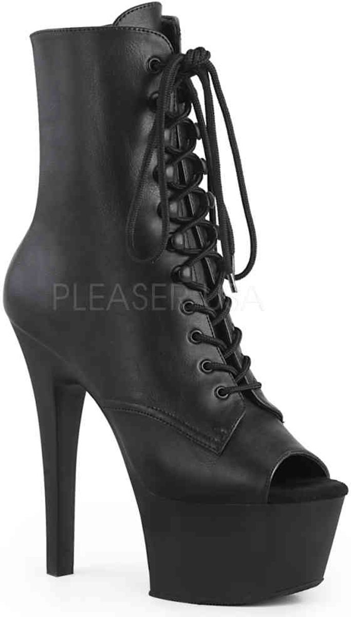 ASPIRE-1021 (EU 37 = US 7) 6 Heel, 2 1/4 PF Open Toe Lace-Up Ankle Boot, Side Zip