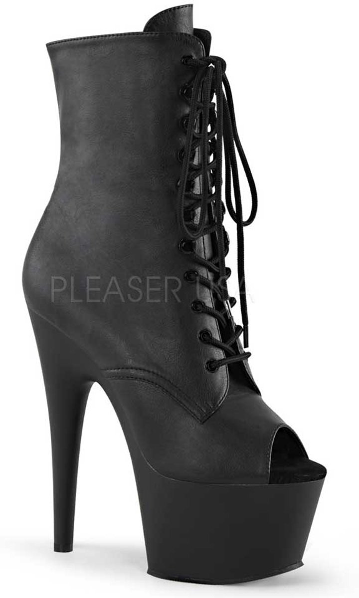 Adore-1021 Ankle peeptoe boots with shoelacing black matt - (EU 38 = US 8) - Demonia