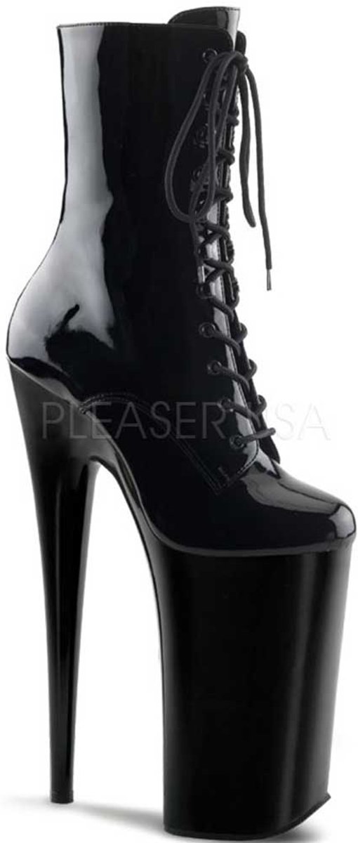 Beyond-1020 korte laars met stiletto hak en extreem hoog plateau glanzend zwart - (EU 37 = US 7) - Pleaser