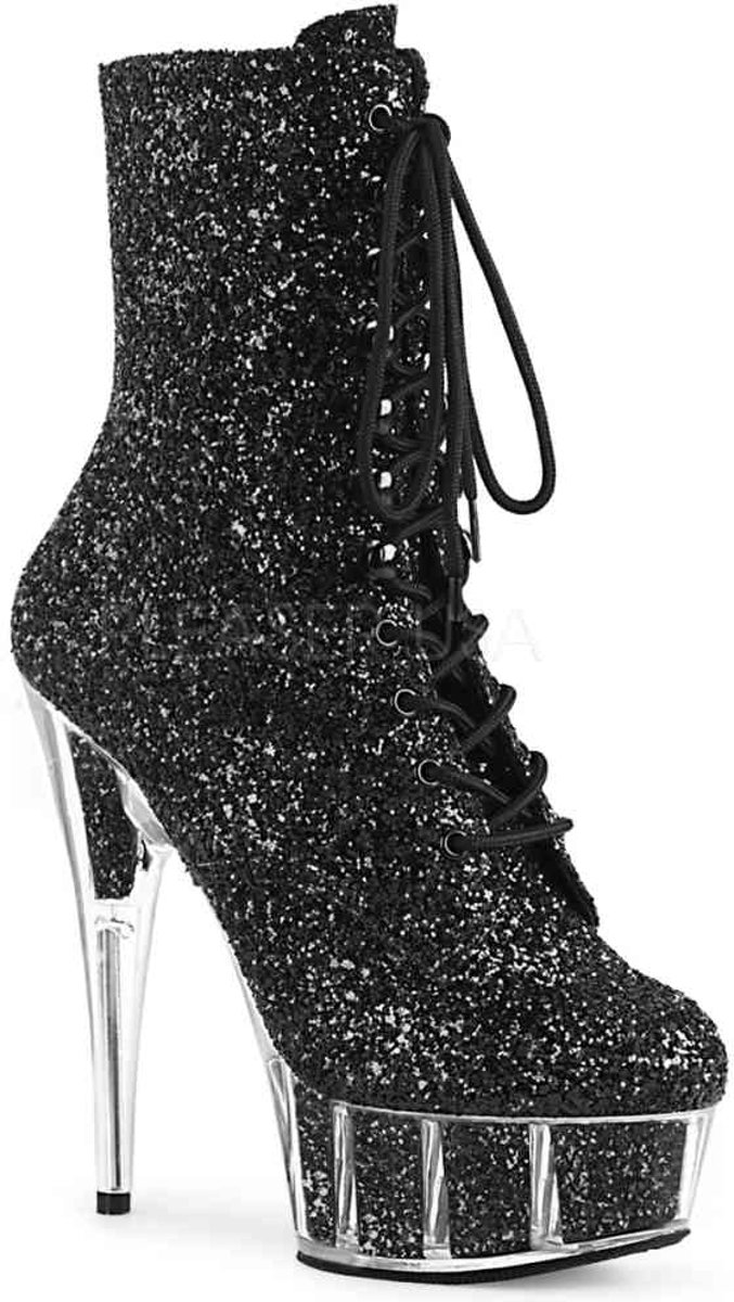 DELIGHT-1020G (EU 39 = US 9) 6 Heel, 1 3/4 PF Glitter Lace-Up Ankle Boot, Side Zip