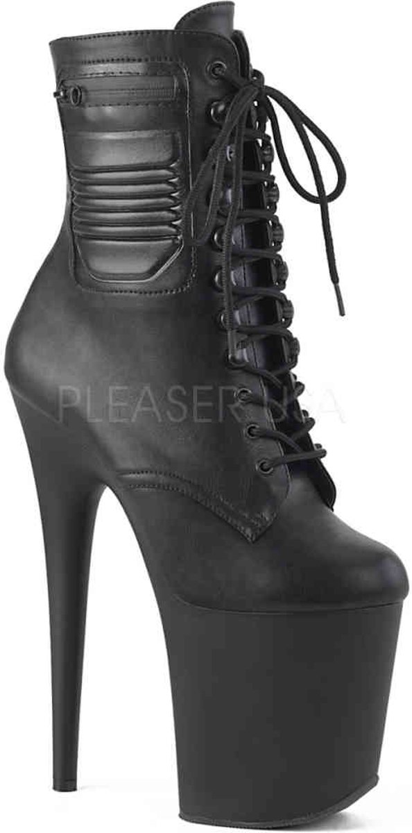 FLAMINGO-1018G (EU 38 = US 8) 8 Heel, 4 PF Glitter Lace-Up Back Ankle Boot, Side Zip