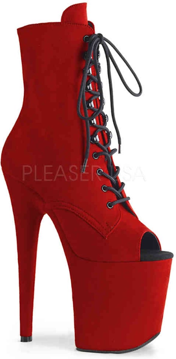 FLAMINGO-1021FS (EU 38 = US 8) 8 Heel, 4 PF Open Toe Lace-Up Ankle Boot, Side Zip