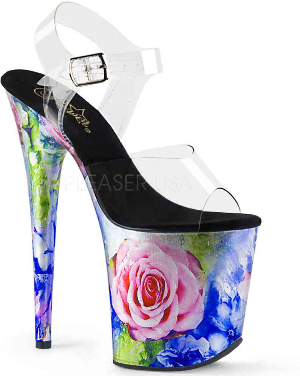 FLAMINGO-808GF (EU 35 = US 5) 8 Heel, 4 Glitter Filled PF Ankle Strap Sandal