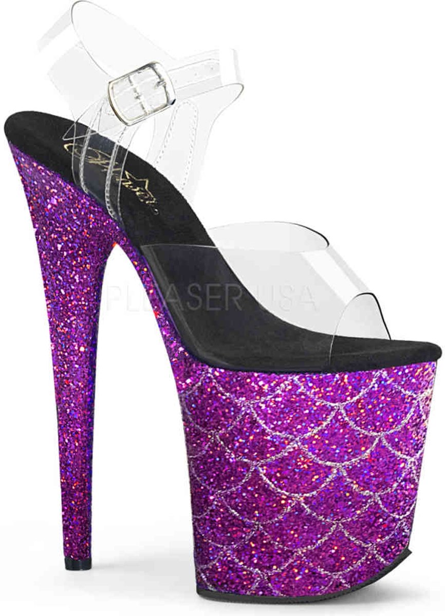 FLAMINGO-808GF (EU 37 = US 7) 8 Heel, 4 Glitter Filled PF Ankle Strap Sandal