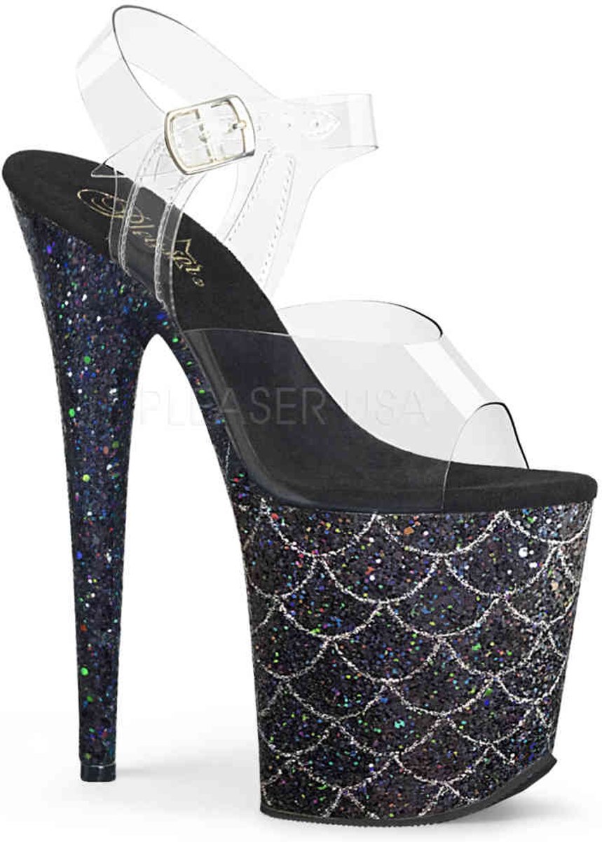 FLAMINGO-808GF (EU 38 = US 8) 8 Heel, 4 Glitter Filled PF Ankle Strap Sandal