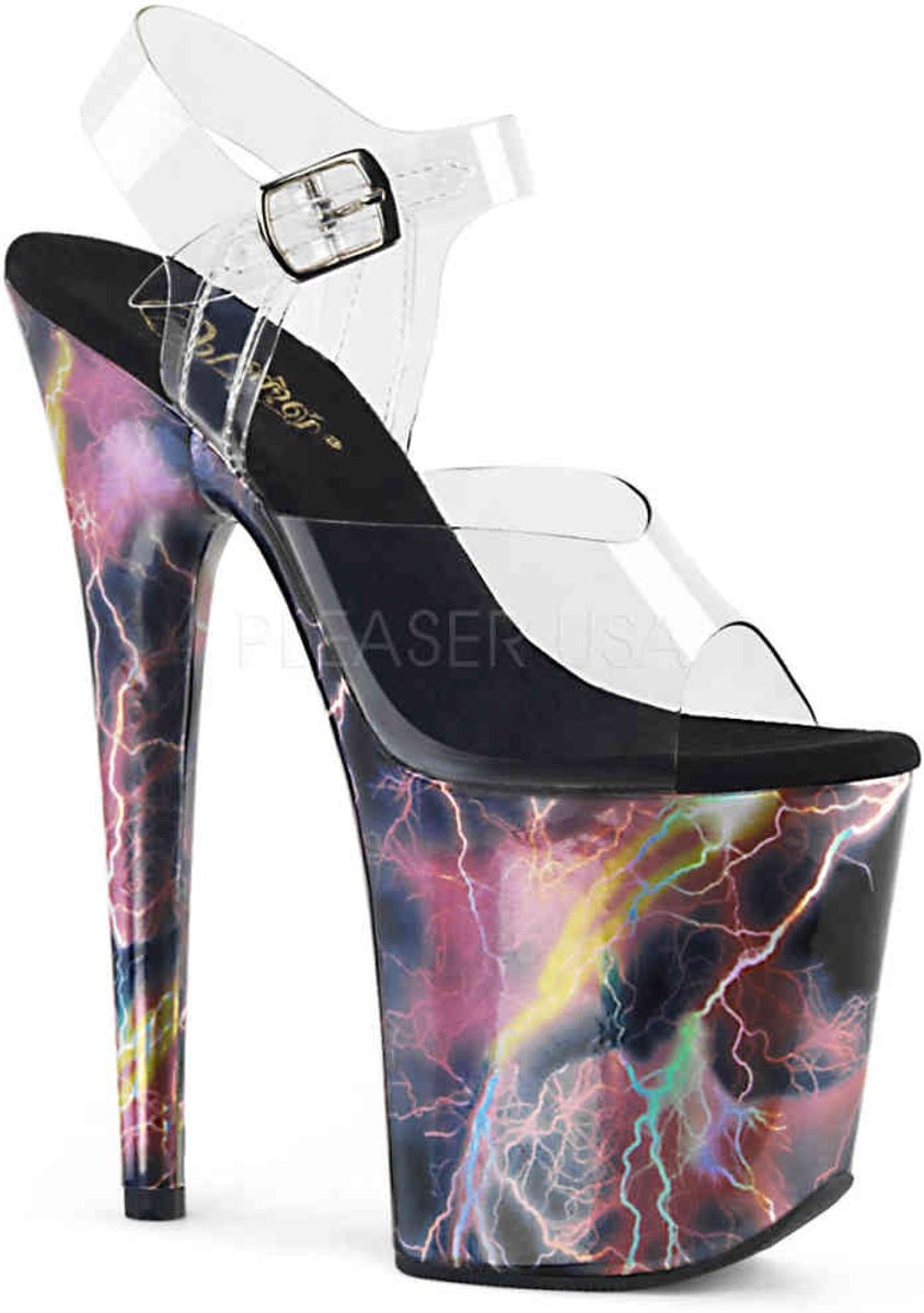 FLAMINGO-808HP-1 (EU 35 = US 5) 8 Heel, 4 PF Ankle Strap Sandal w/ Holo Lines