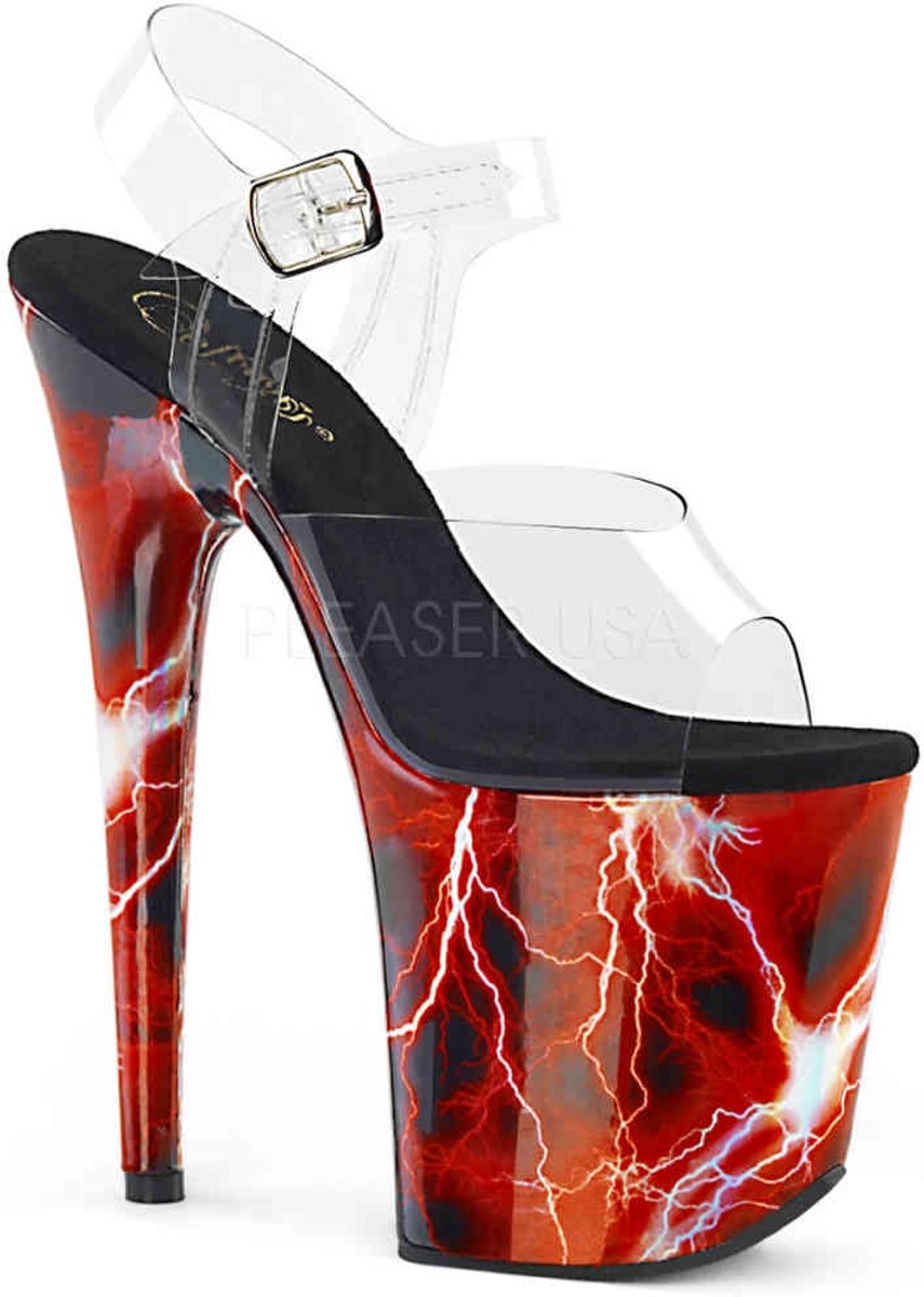 FLAMINGO-808HP-2 (EU 35 = US 5) 8 Heel, 4 PF Ankle Strap Sandal w/ Holo Print