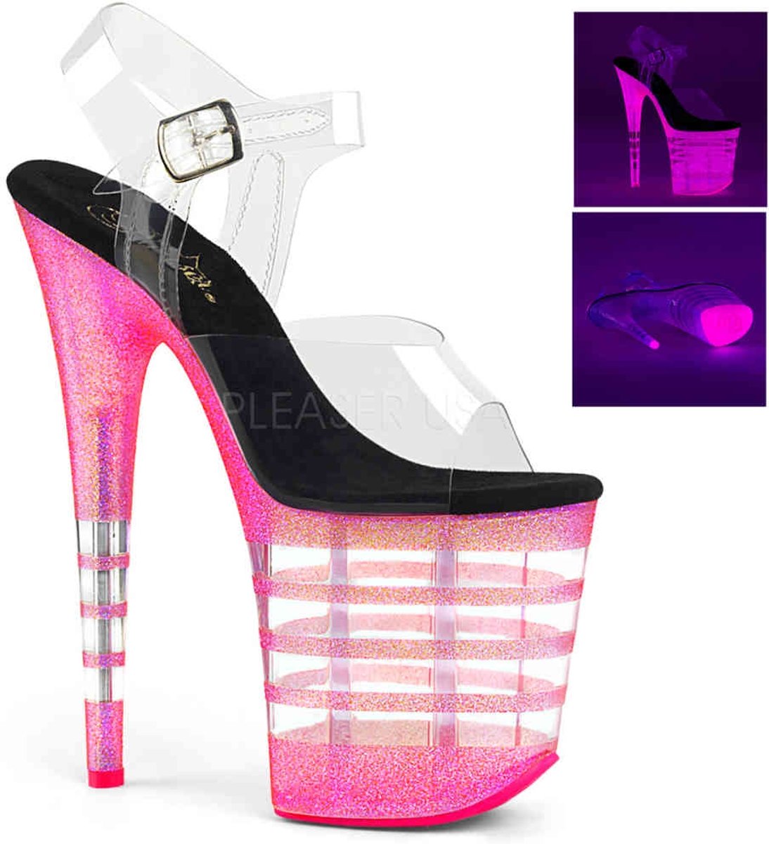 FLAMINGO-808LG (EU 37 = US 7) 8 Heel, 4 PF Ankle Strap Sandal w/ Glitter Bottom