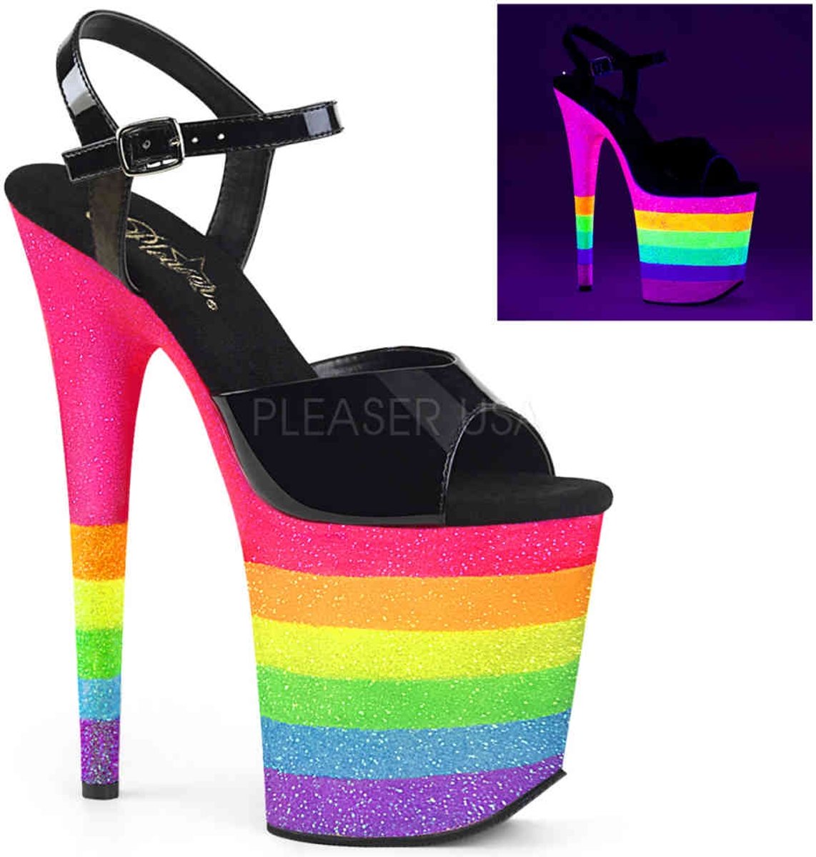 FLAMINGO-808STORM (EU 35 = US 5) 8 Heel,4 PF Ankle Strap Sandal w/Lightning Bolt Print PF