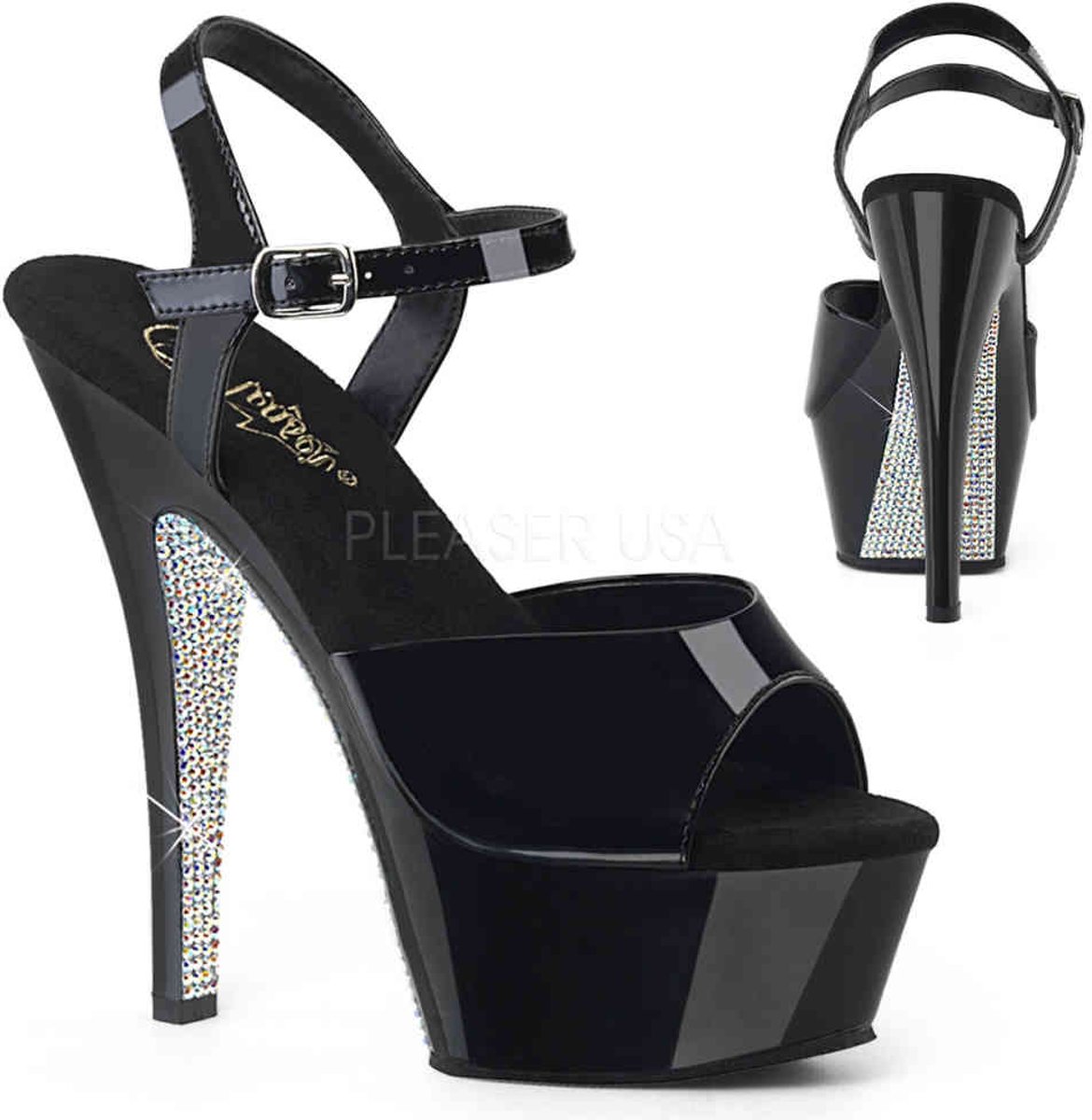 KISS-208GF (EU 37 = US 7) 6 Heel, 1 3/4 Glitter Filled PF Ankle Strap Sandal