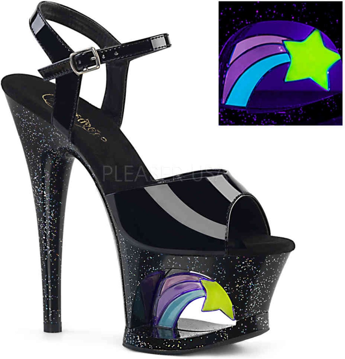 MOON-708GFT (EU 37 = US 7) 7 Heel,2 3/4Tinted Cut-Out PF Ankle Strap Sandal w/Gltrs