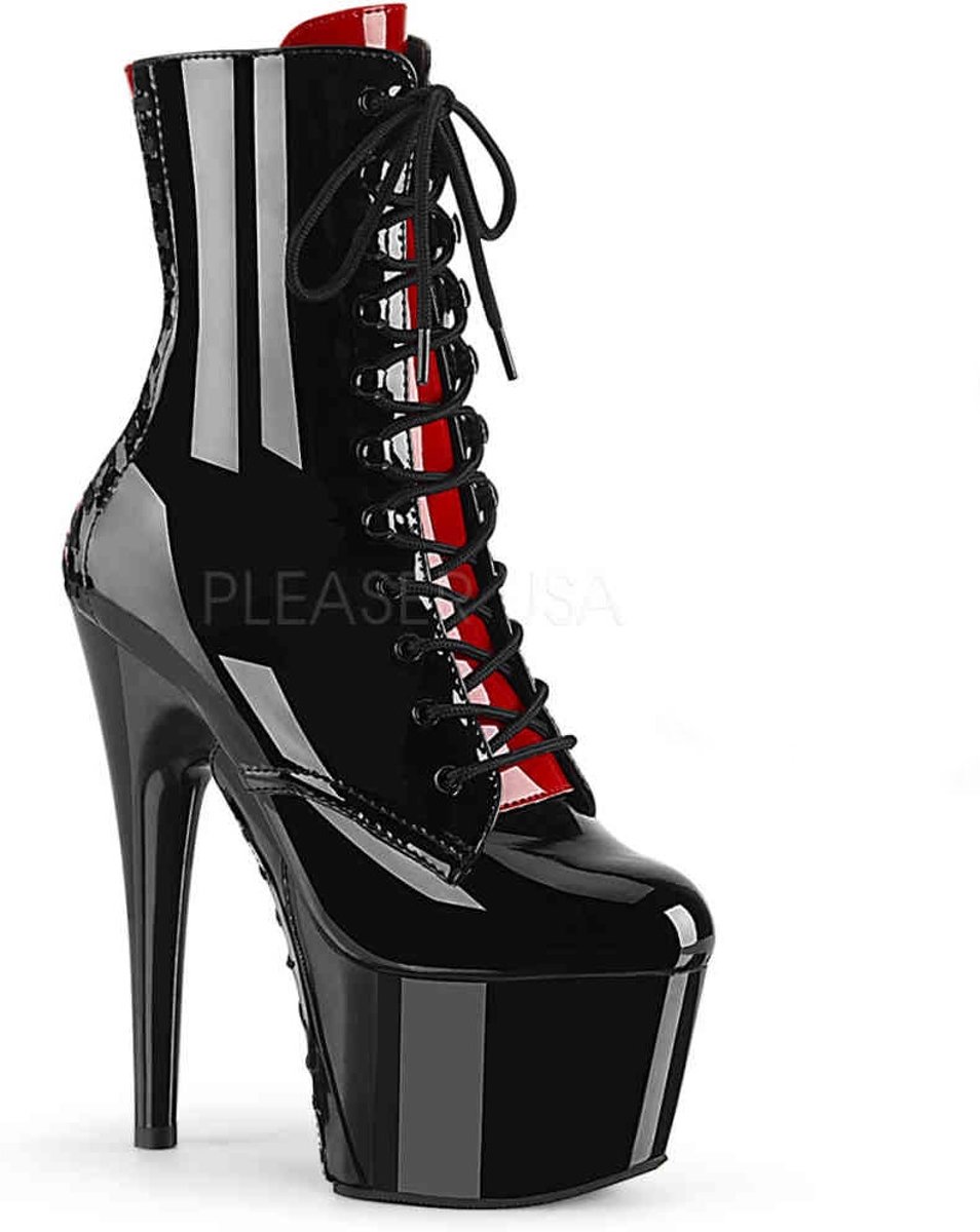 Pleaser Enkellaars -35 Shoes- ADORE-1020FH Zwart/Rood