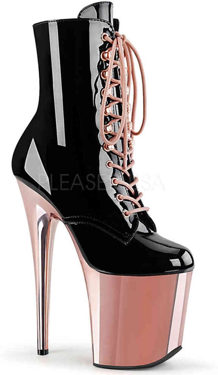 Pleaser Enkellaars -35 Shoes- FLAMINGO-1020 Zwart/Roze