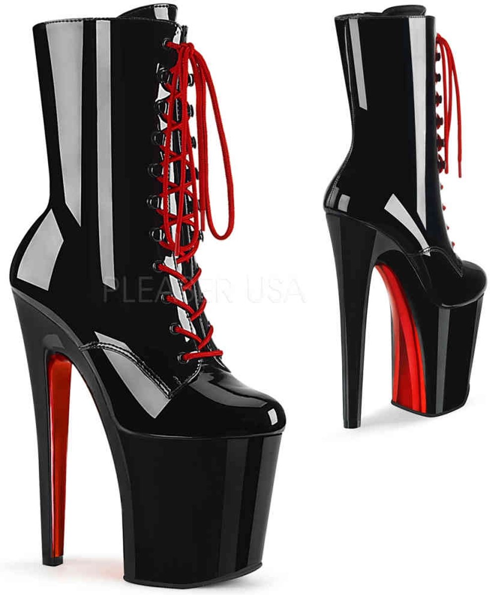 Pleaser Enkellaars -35 Shoes- XTREME-1020TT Zwart/Rood