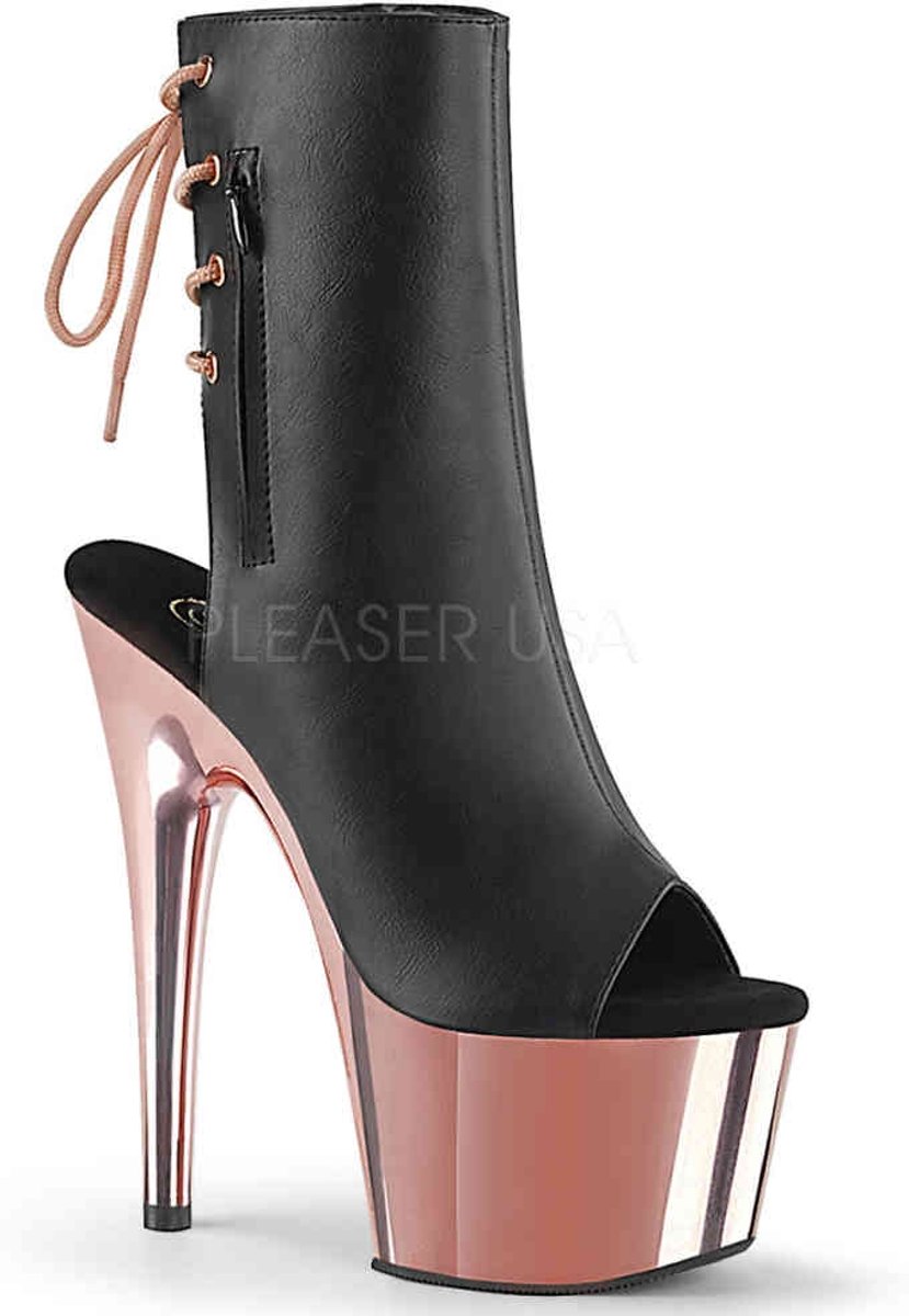 Pleaser Enkellaars -36 Shoes- ADORE-1018 Zwart/Roze