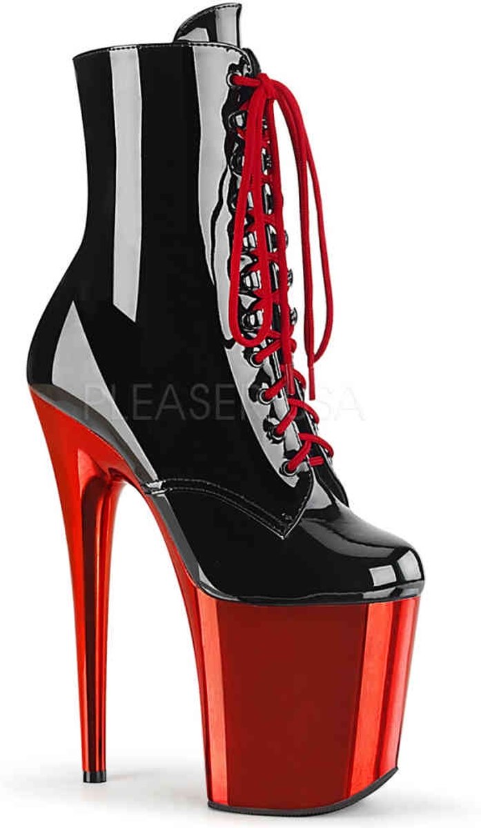 Pleaser Enkellaars -36 Shoes- FLAMINGO-1020 Zwart/Rood