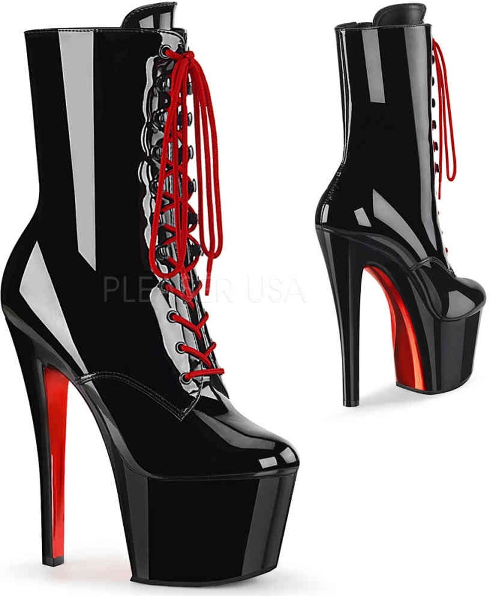 Pleaser Enkellaars -36 Shoes- SKY-1020TT Zwart/Rood