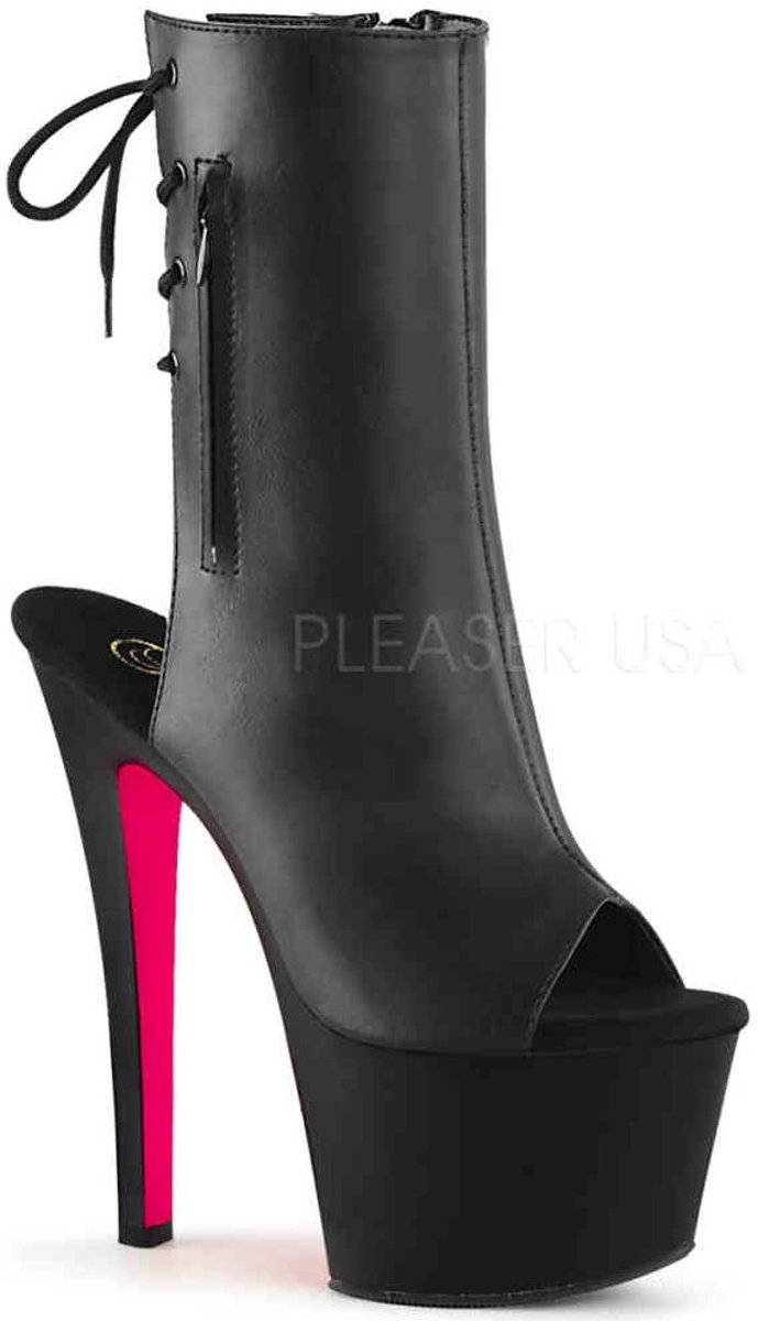 Pleaser Enkellaars -38 Shoes- SKY-1018TT Zwart/Roze