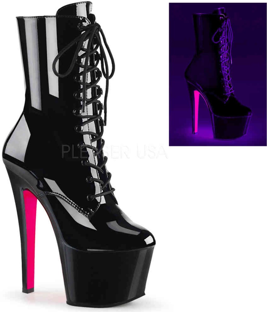 Pleaser Enkellaars -38 Shoes- SKY-1020TT Zwart/Roze