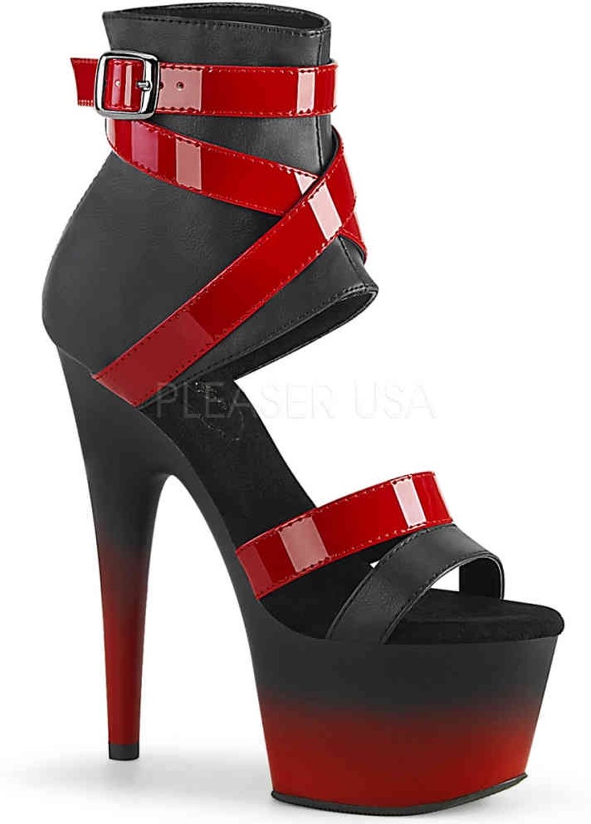 Pleaser Sandaal met enkelband -35 Shoes- ADORE-700-15 Zwart/Rood