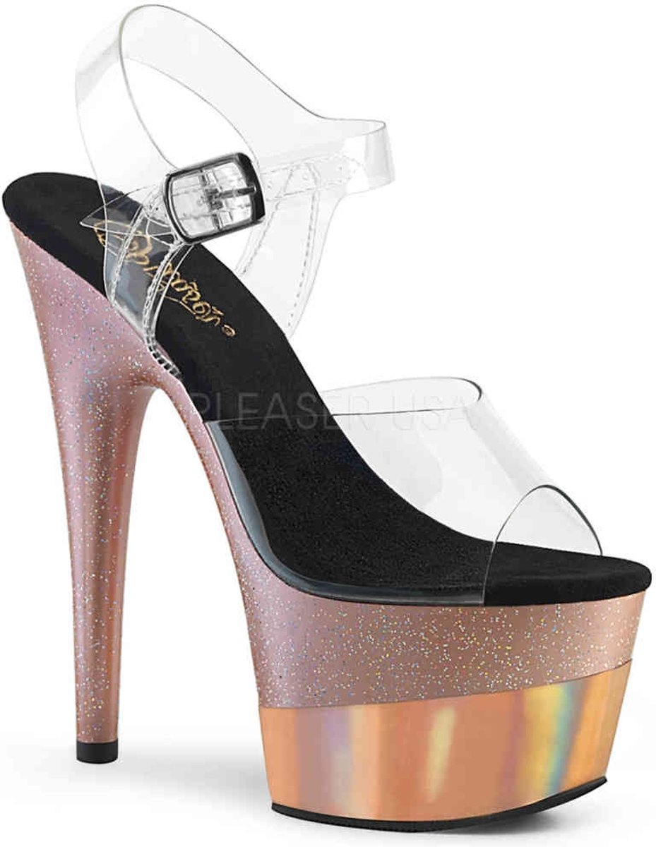 Pleaser Sandaal met enkelband -35 Shoes- ADORE-708-2HGM Wit/Roze