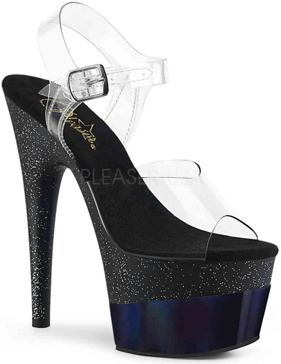 Pleaser Sandaal met enkelband -35 Shoes- ADORE-708-2HGM Wit/Zwart