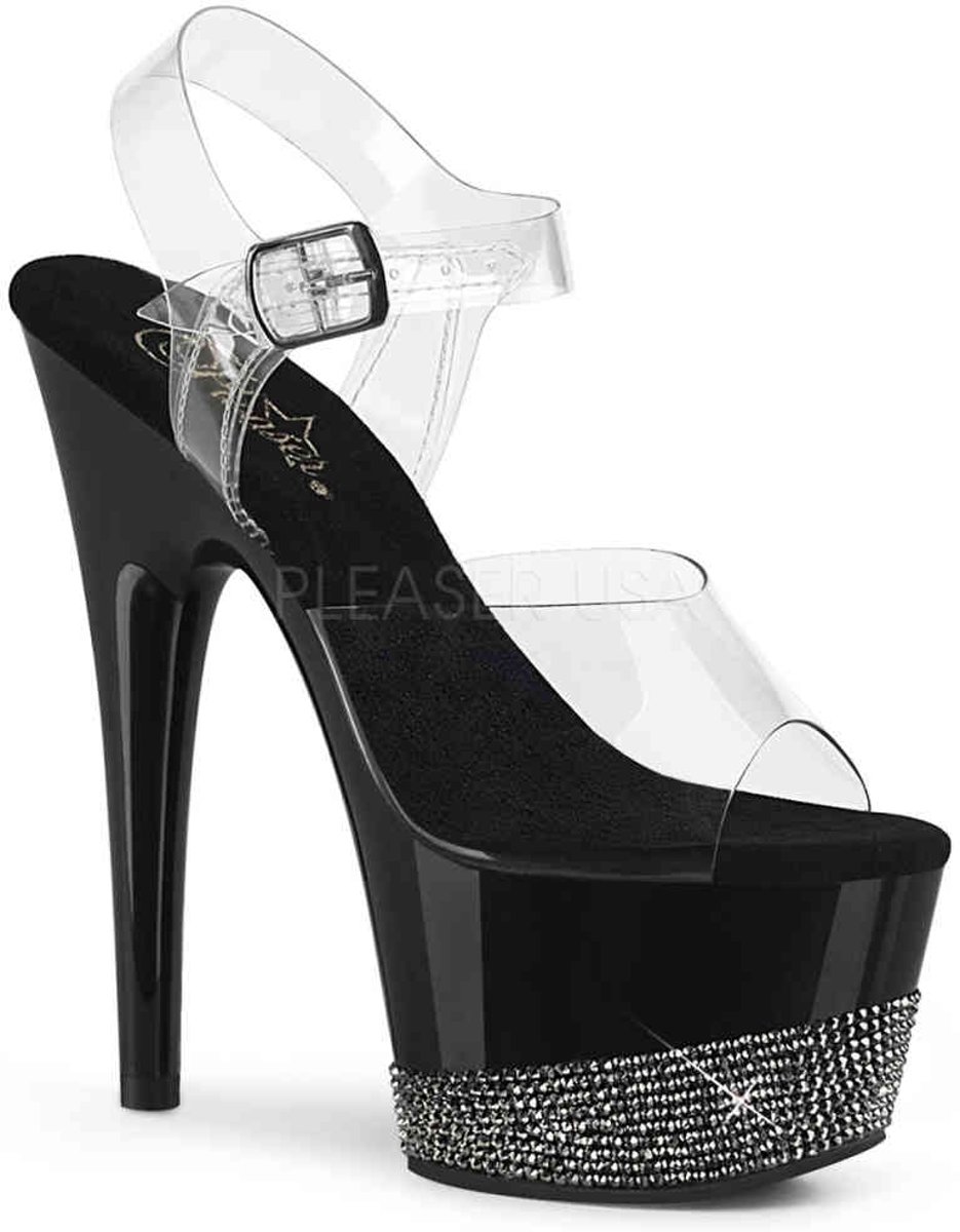 Pleaser Sandaal met enkelband -35 Shoes- ADORE-708-3 Wit/Zwart