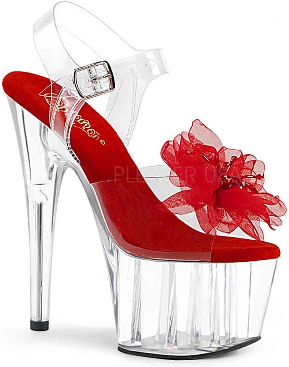 Pleaser Sandaal met enkelband -35 Shoes- ADORE-708BFL Wit/Rood