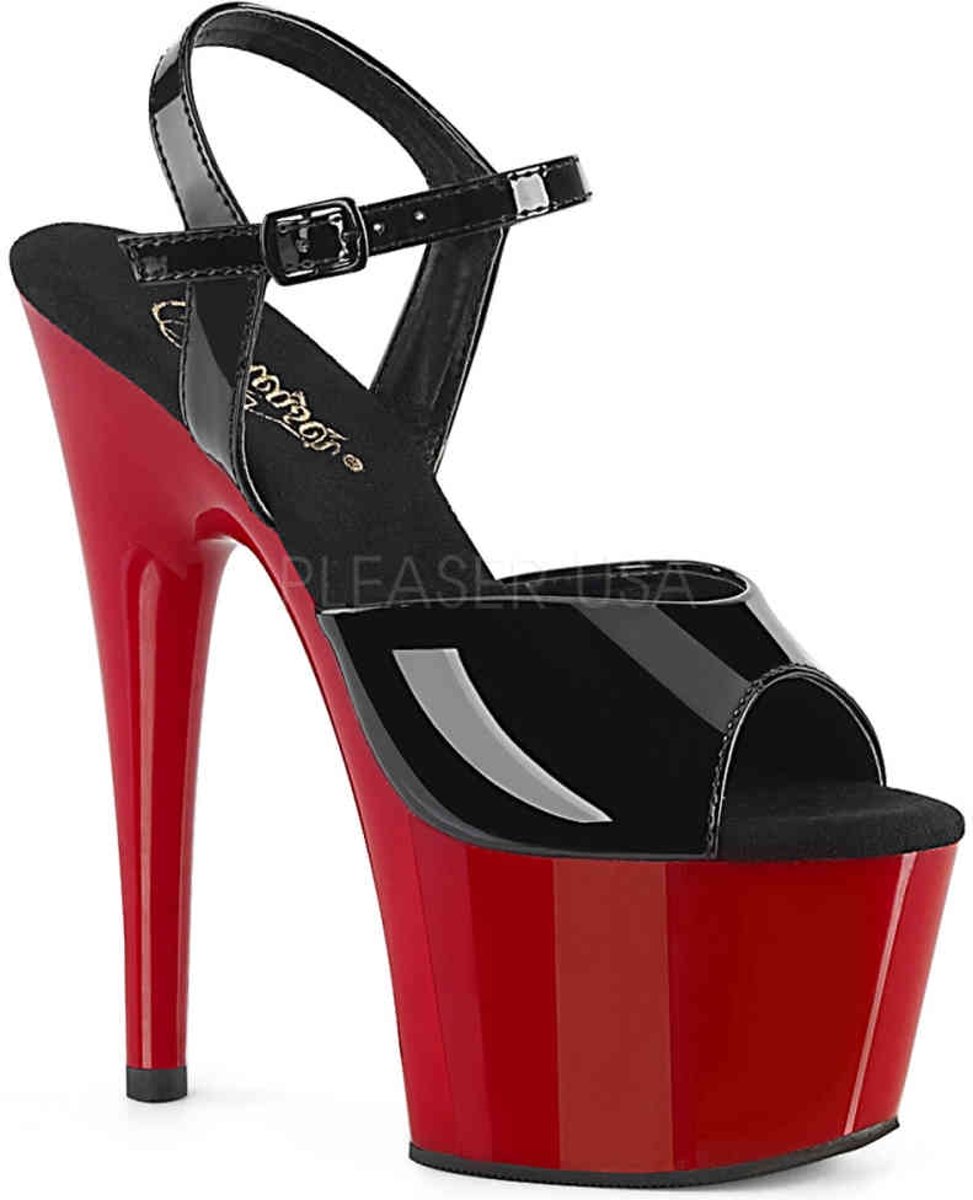 Pleaser Sandaal met enkelband -35 Shoes- ADORE-709 Zwart/Rood