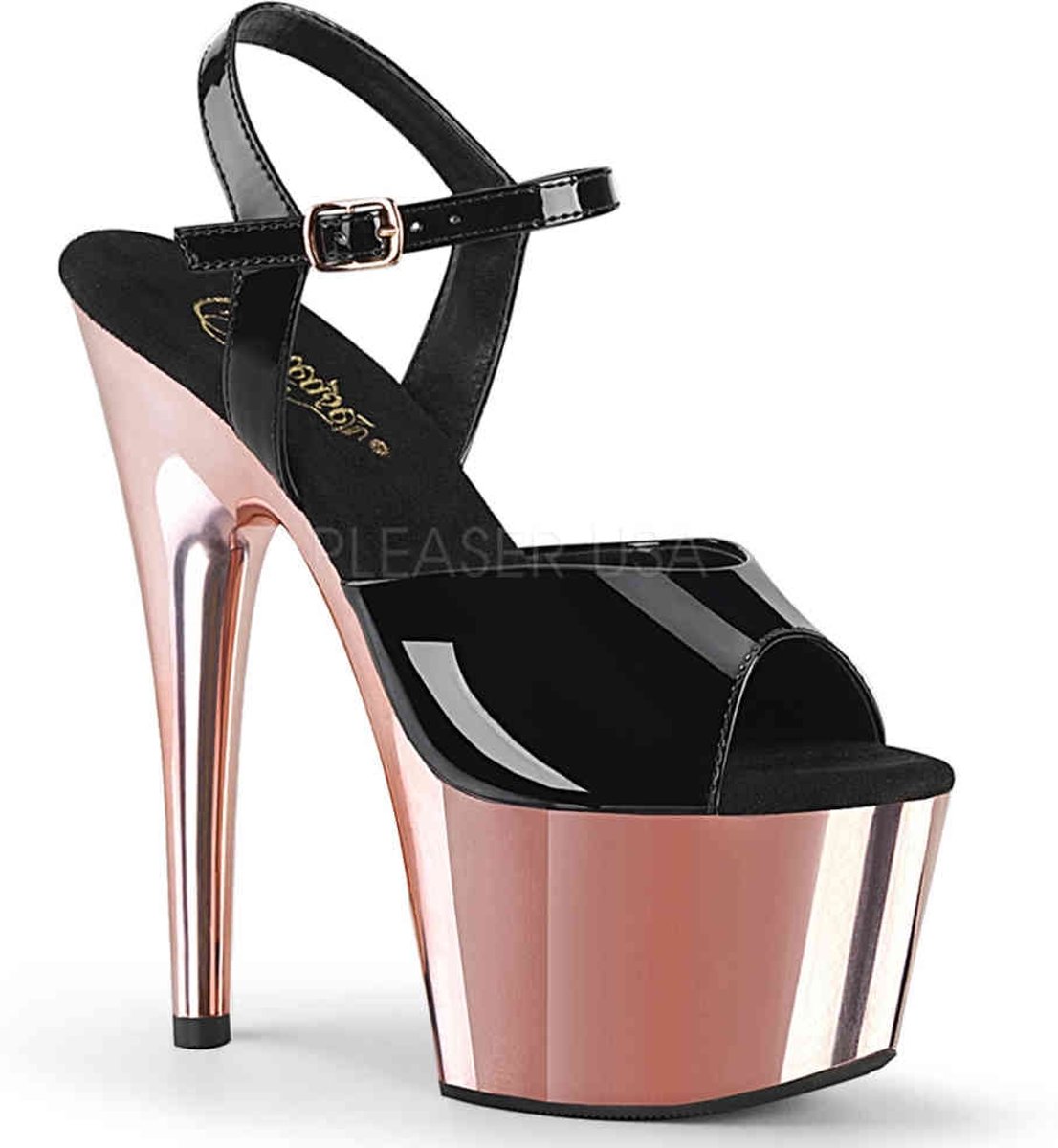 Pleaser Sandaal met enkelband -35 Shoes- ADORE-709 Zwart/Roze