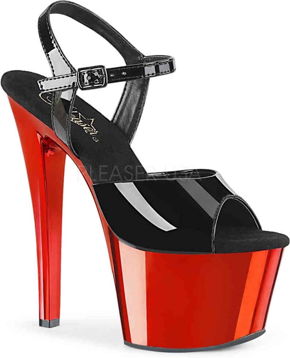 Pleaser Sandaal met enkelband -35 Shoes- SKY-309 Zwart/Rood