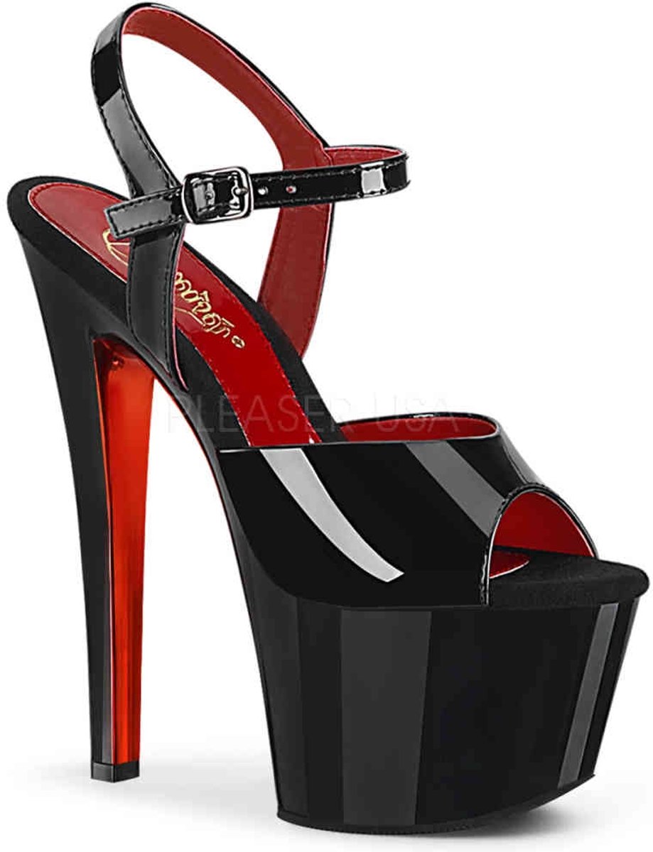 Pleaser Sandaal met enkelband -35 Shoes- SKY-309TT Zwart/Rood