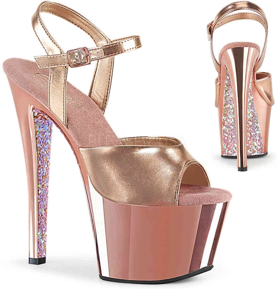 Pleaser Sandaal met enkelband -35 Shoes- SKY-309TTG Roze/Goudkleurig