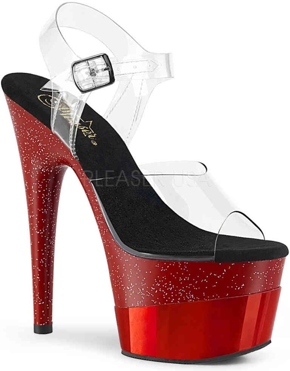 Pleaser Sandaal met enkelband -36 Shoes- ADORE-708-2HGM Wit/Rood