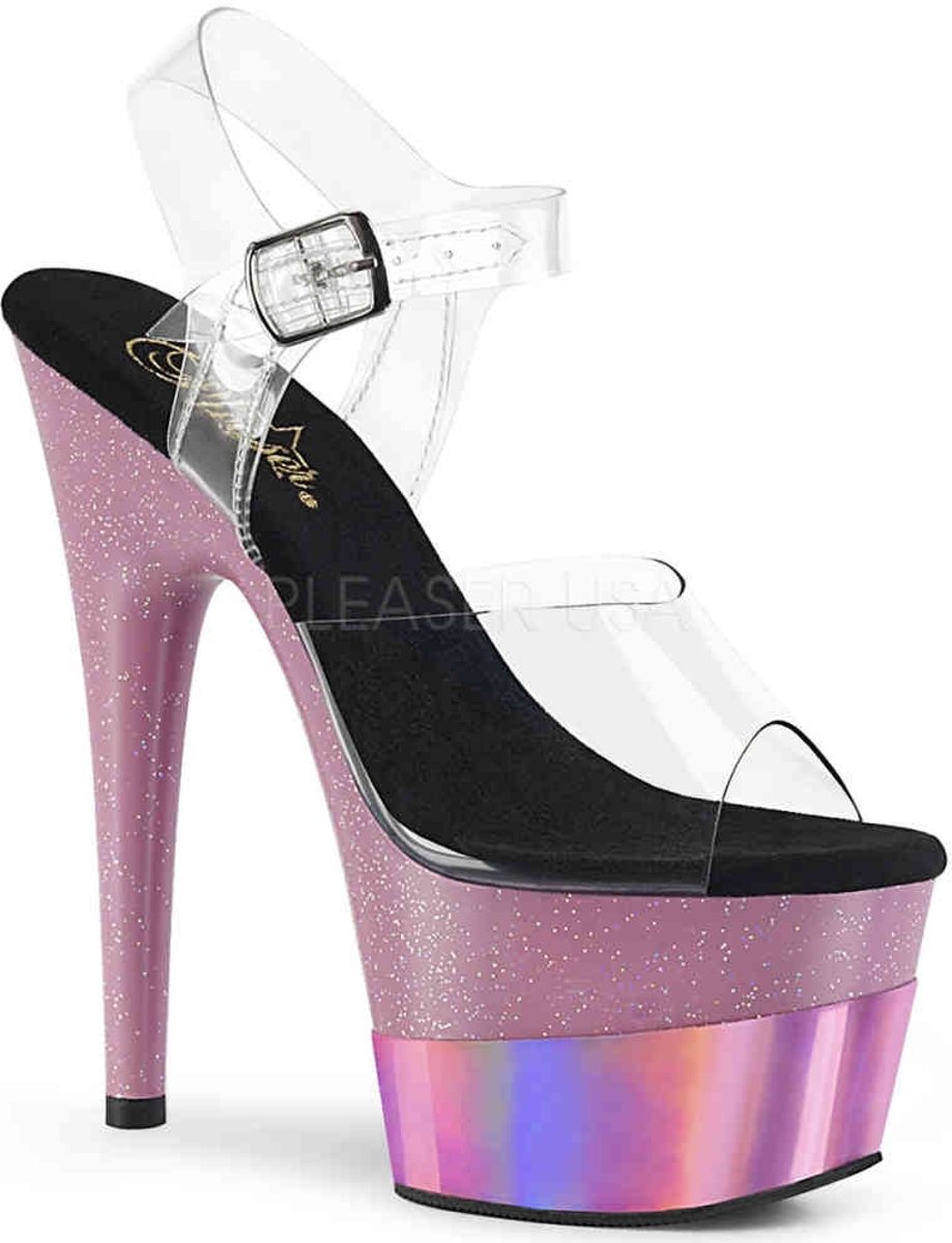 Pleaser Sandaal met enkelband -36 Shoes- ADORE-708-2HGM Wit/Zwart