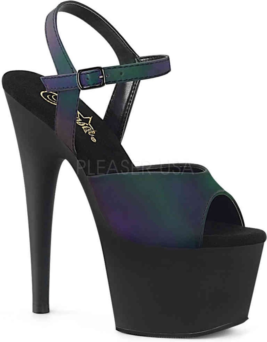 Pleaser Sandaal met enkelband -36 Shoes- ADORE-709REFL Groen/Zwart