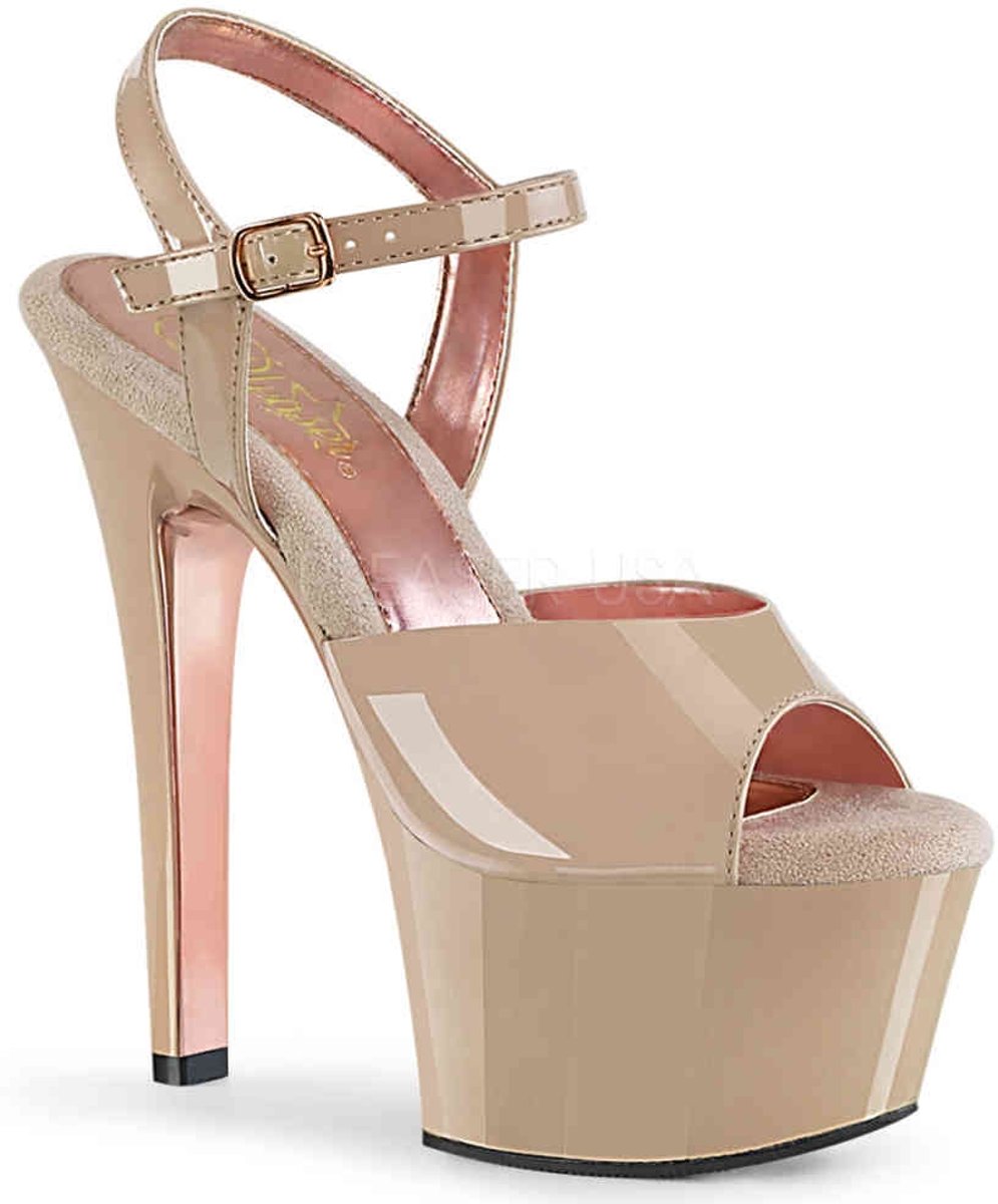 Pleaser Sandaal met enkelband -36 Shoes- ASPIRE-609TT Creme/Roze