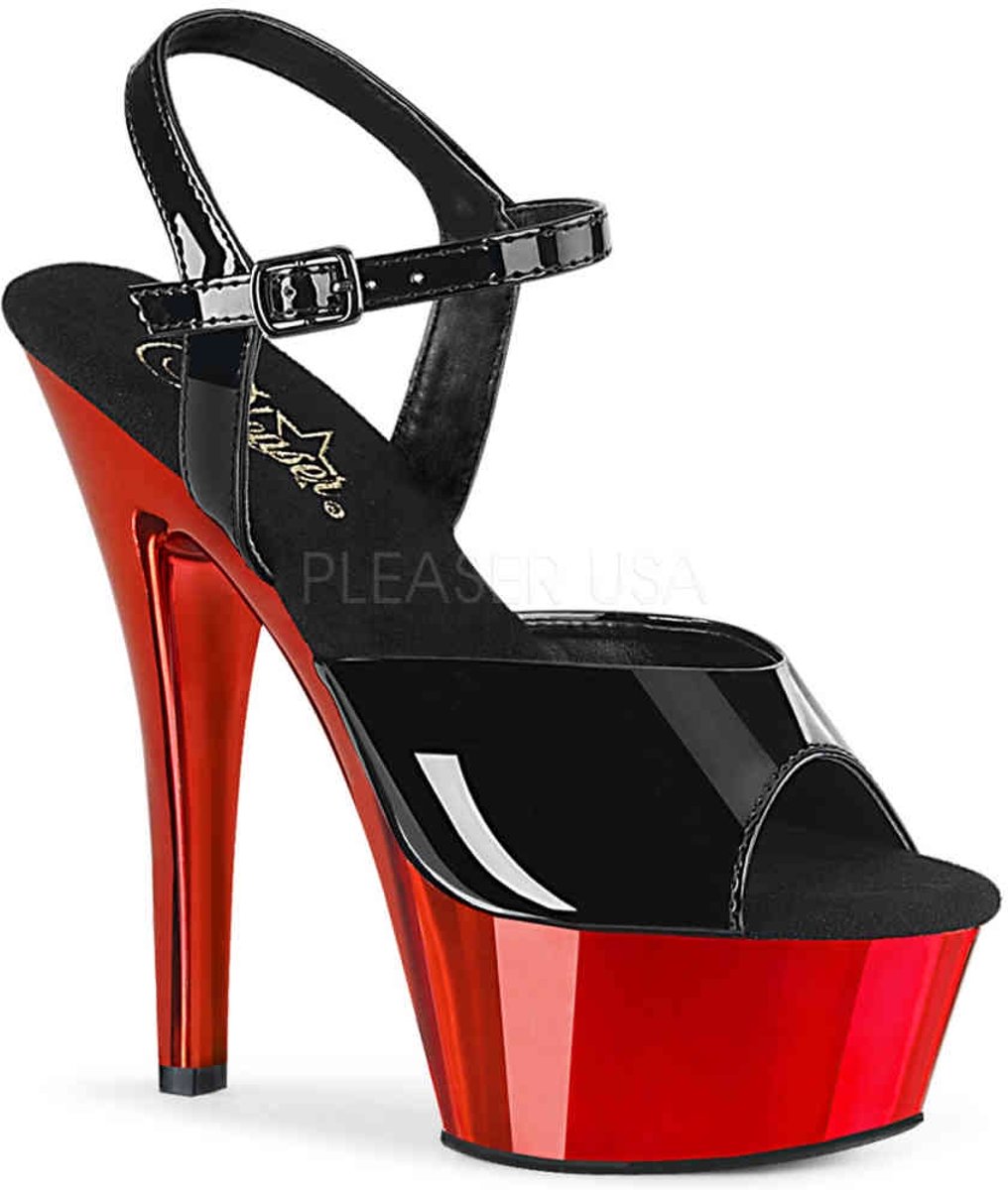 Pleaser Sandaal met enkelband -36 Shoes- KISS-209 Zwart/Rood