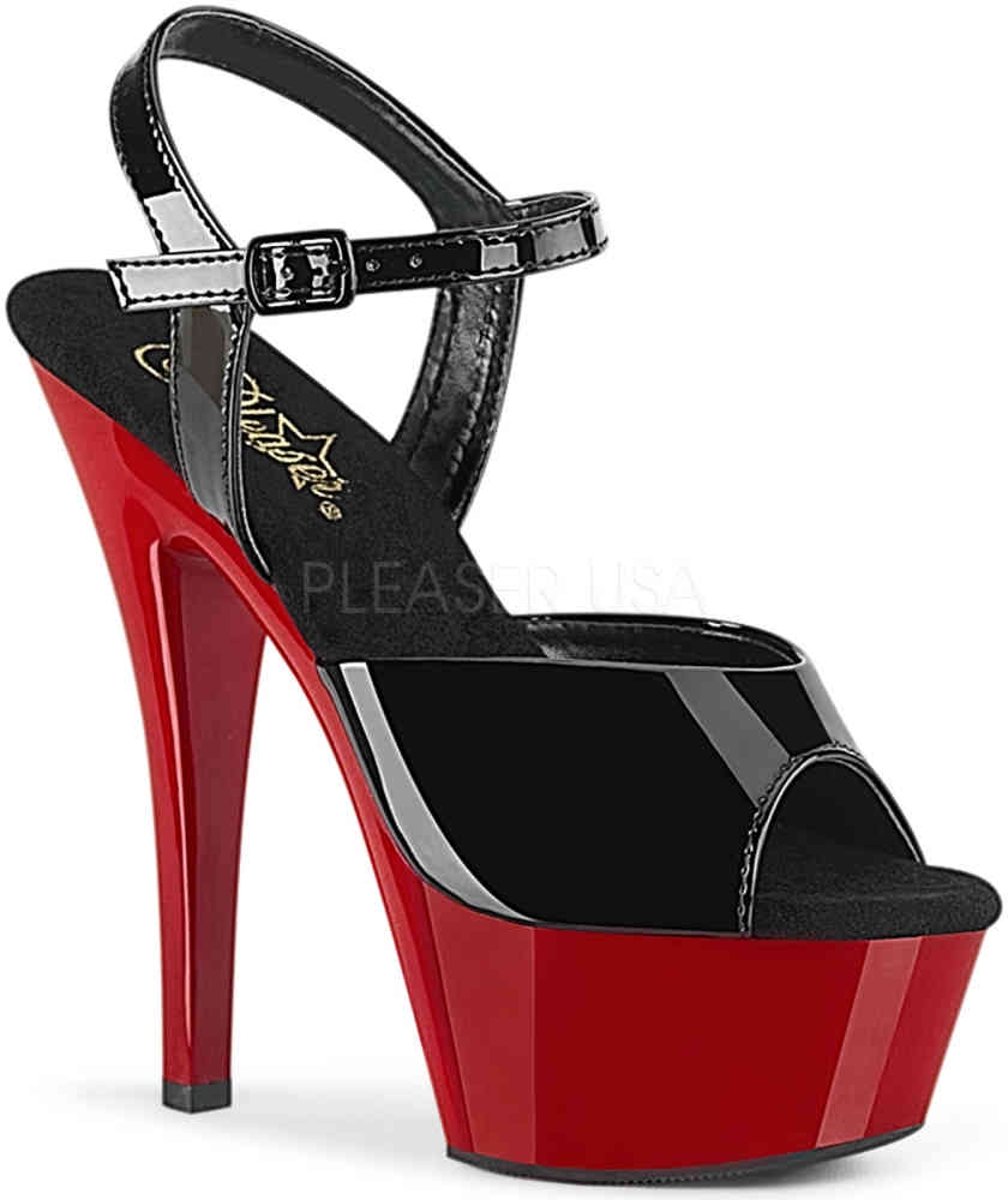 Pleaser Sandaal met enkelband -36 Shoes- KISS-209 Zwart/Rood