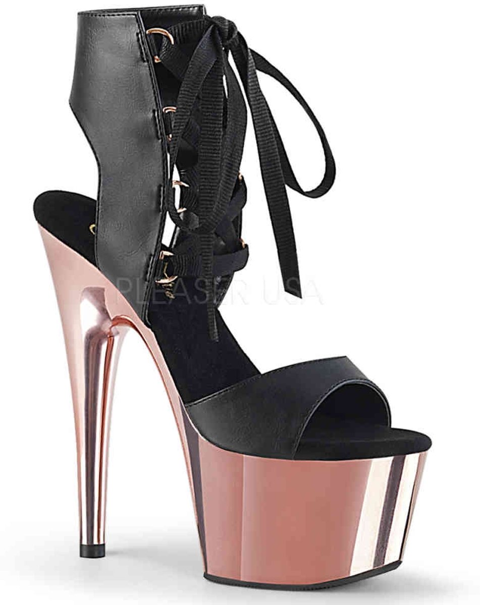 Pleaser Sandaal met enkelband -37 Shoes- ADORE-700-14 Zwart/Roze