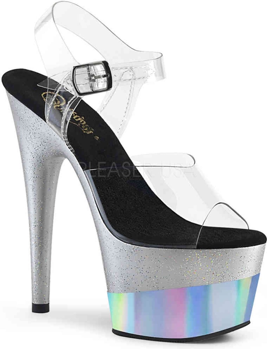 Pleaser Sandaal met enkelband -37 Shoes- ADORE-708-2HGM Wit/Zilverkleurig