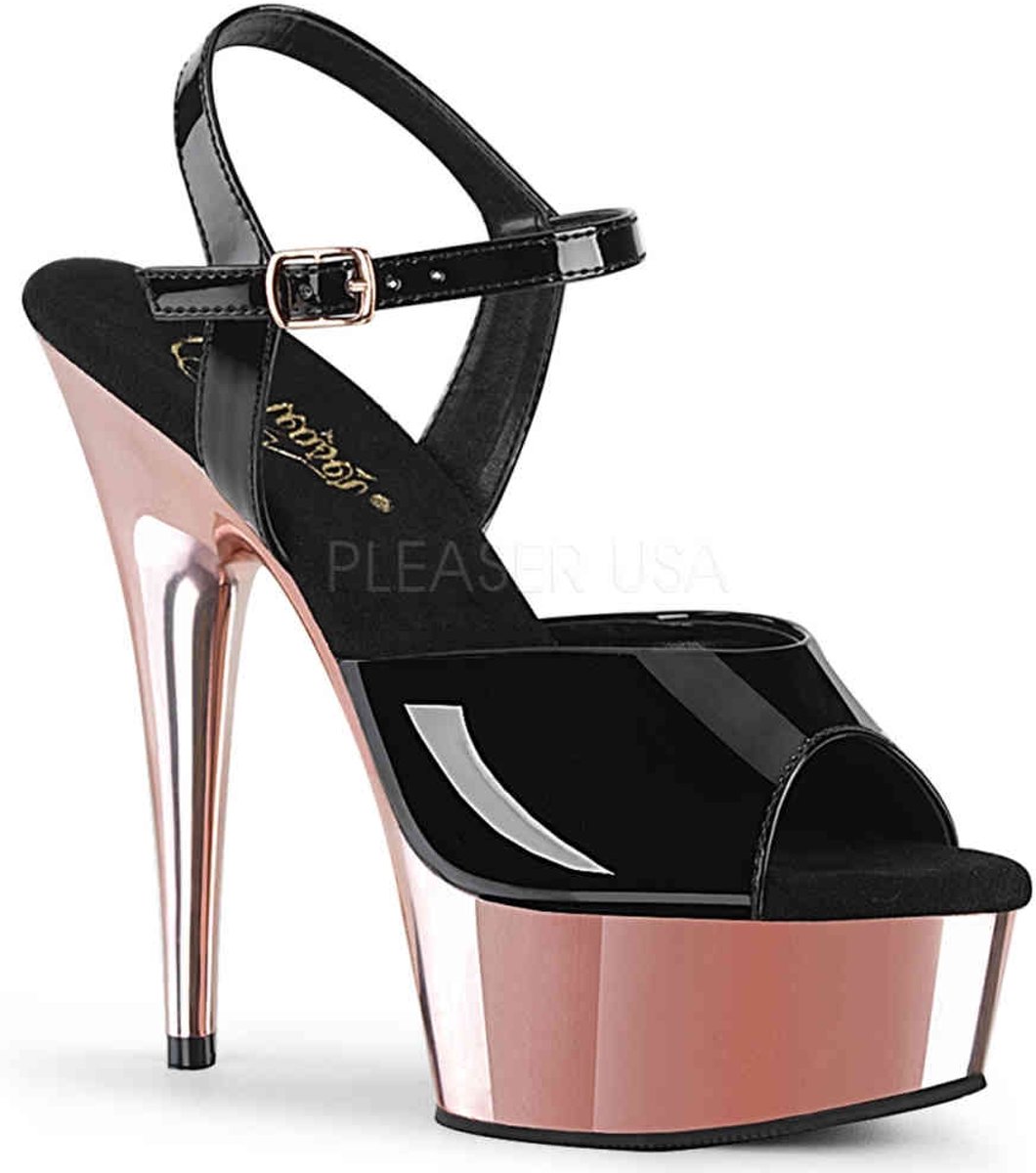 Pleaser Sandaal met enkelband -37 Shoes- DELIGHT-609 Zwart/Roze